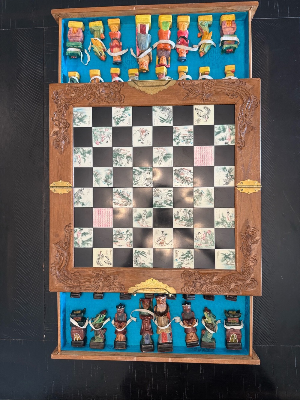 Antique Hand-Carved Wooden Chess Set from 1980s Orient